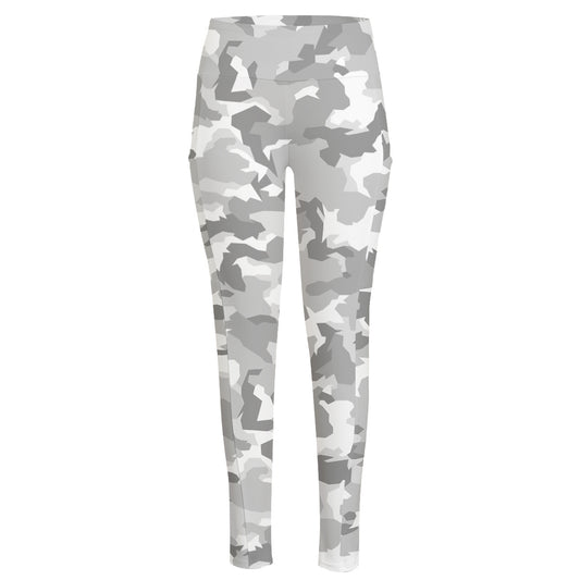 White Snow Camouflage Print High-Waisted Pocket Leggings