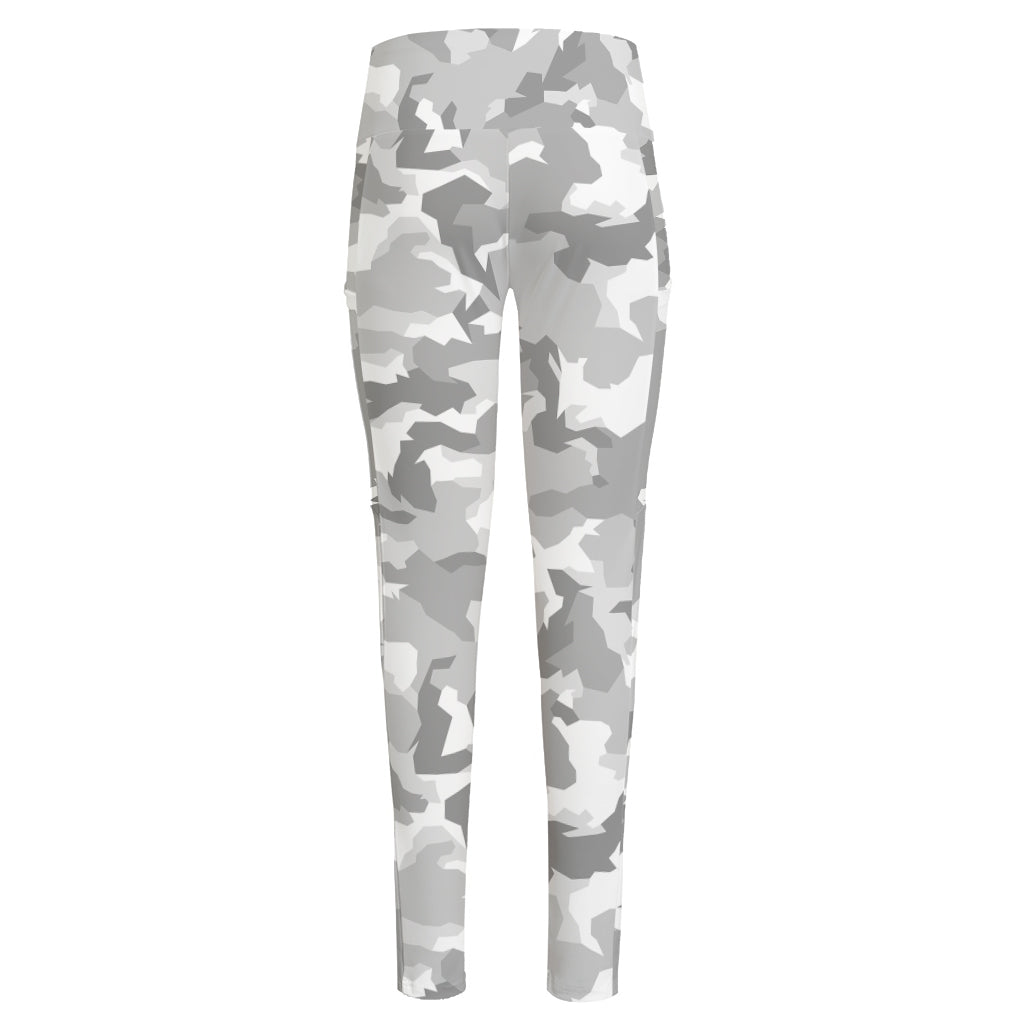 White Snow Camouflage Print High-Waisted Pocket Leggings