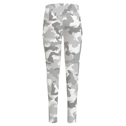 White Snow Camouflage Print High-Waisted Pocket Leggings