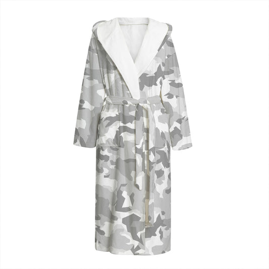 White Snow Camouflage Print Hooded Bathrobe
