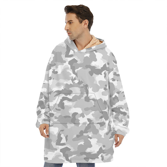 White Snow Camouflage Print Hoodie Blanket