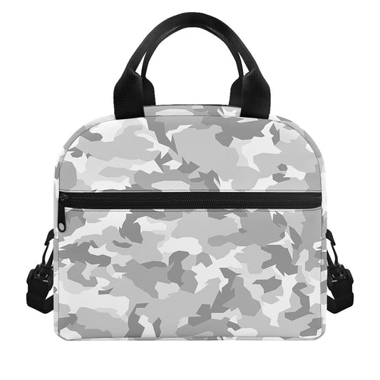 White Snow Camouflage Print Insulated Lunch Bag