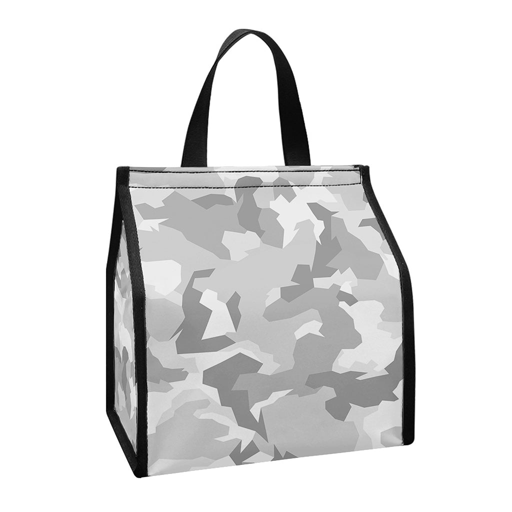 White Snow Camouflage Print Insulated Lunch Tote