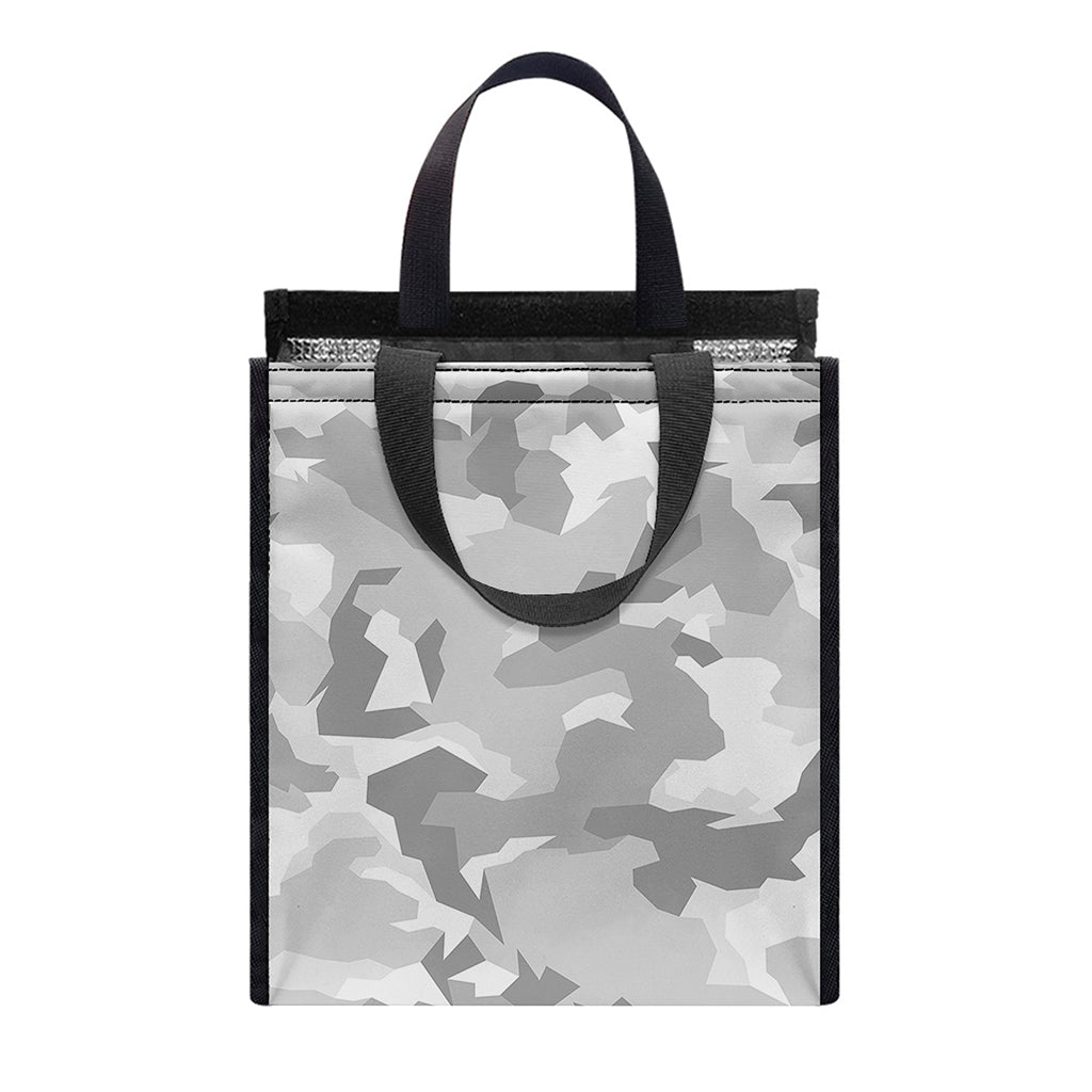 White Snow Camouflage Print Insulated Lunch Tote
