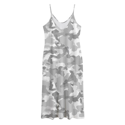 White Snow Camouflage Print Jersey Midi Cami Dress
