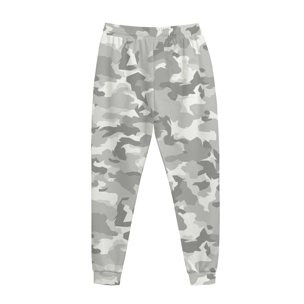 White Snow Camouflage Print Jogger Pants