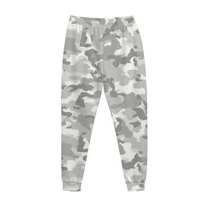 White Snow Camouflage Print Jogger Pants