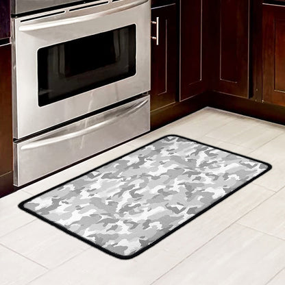 White Snow Camouflage Print Kitchen Mat