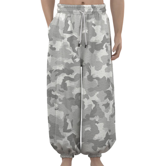 White Snow Camouflage Print Lantern Pants