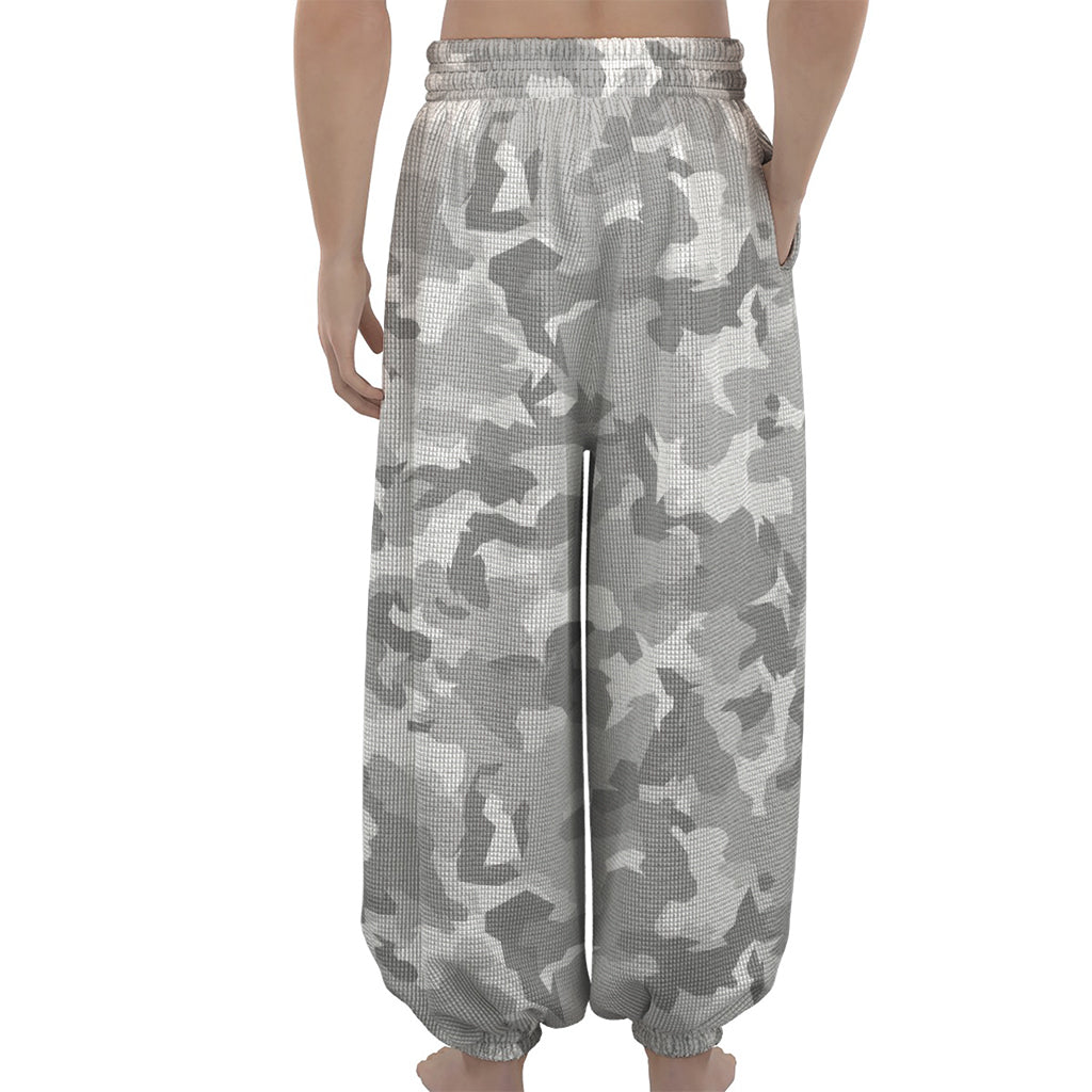 White Snow Camouflage Print Lantern Pants