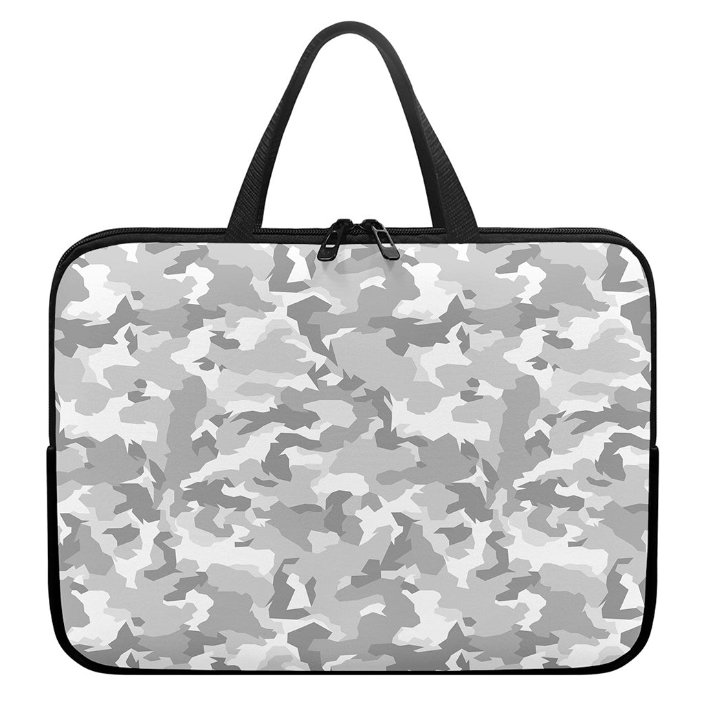 White Snow Camouflage Print Laptop Sleeve With Handle