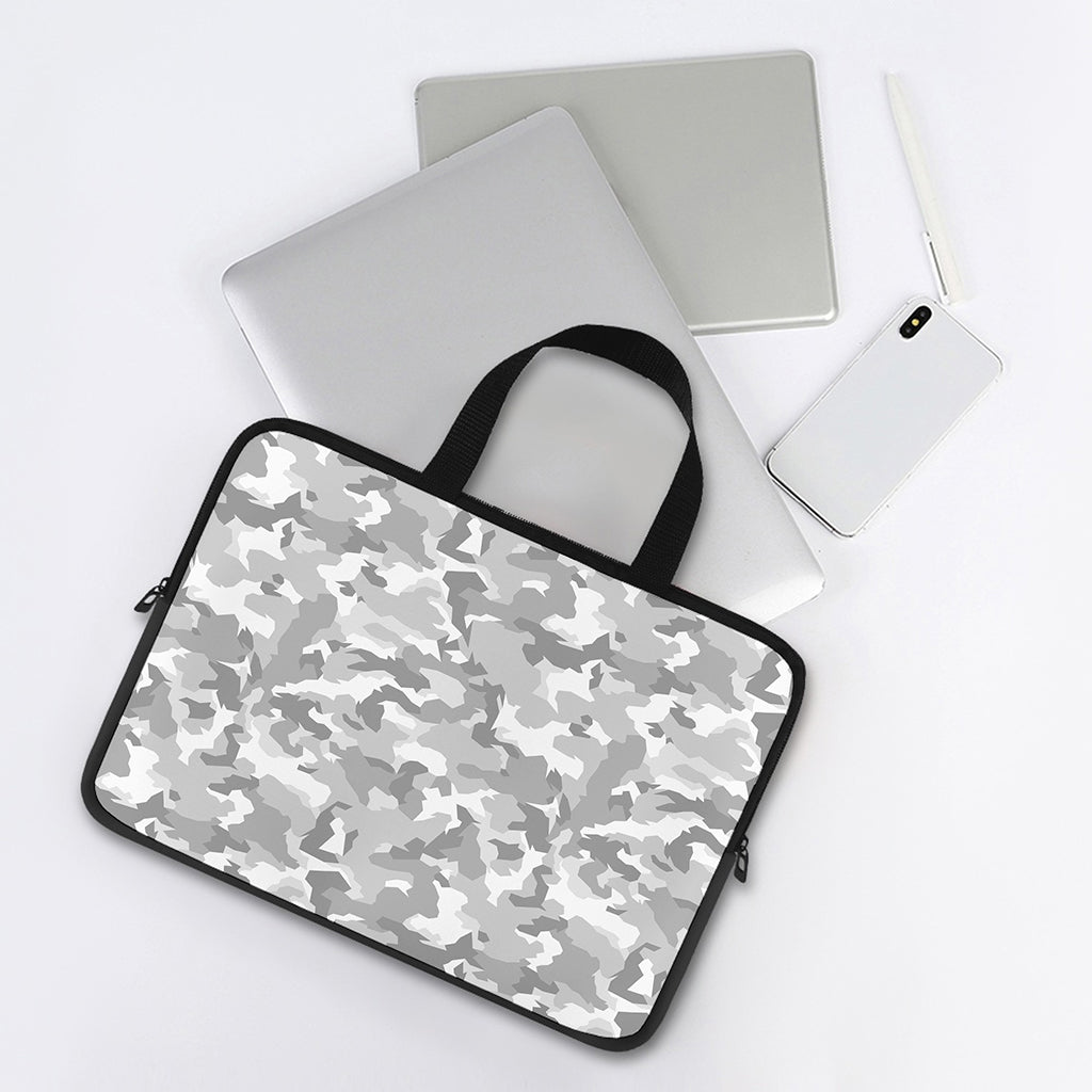 White Snow Camouflage Print Laptop Sleeve With Handle