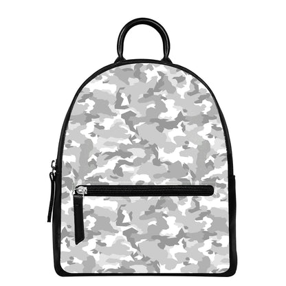 White Snow Camouflage Print Leather Backpack