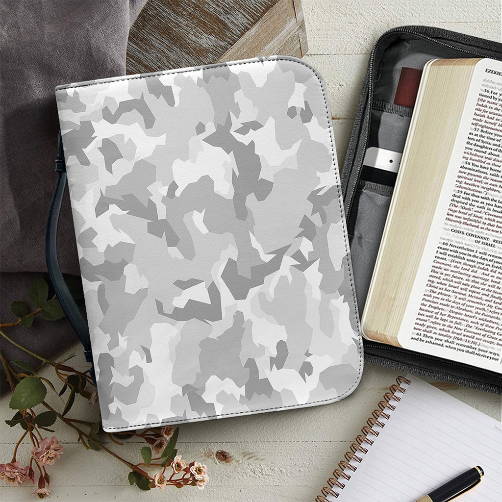 White Snow Camouflage Print Leather Bible Cover