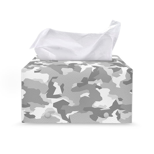 White Snow Camouflage Print Leather Tissue Box Cover