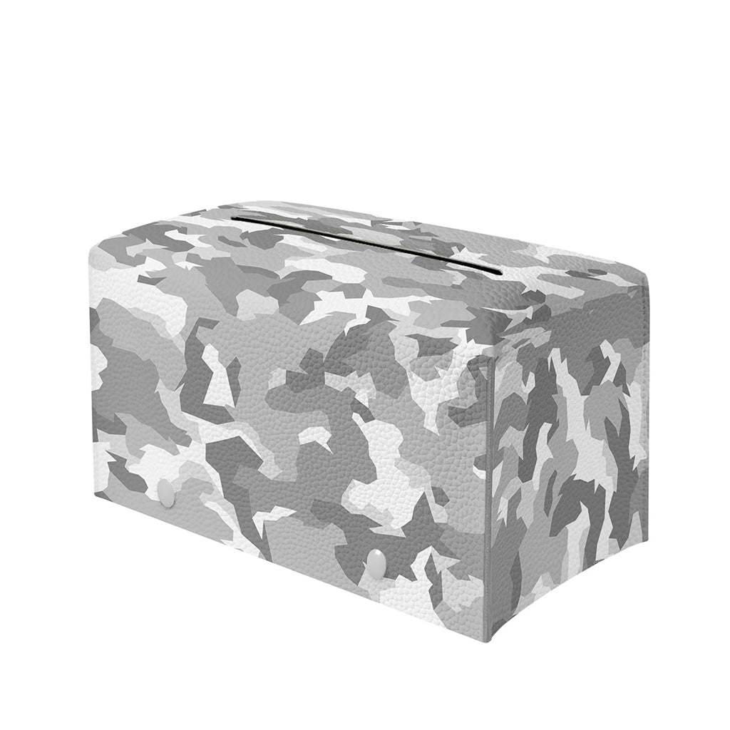 White Snow Camouflage Print Leather Tissue Box Cover