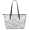 White Snow Camouflage Print Leather Tote Bag With Zipper