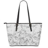 White Snow Camouflage Print Leather Tote Bag