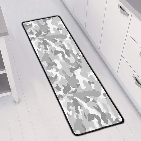 White Snow Camouflage Print Long Kitchen Mat