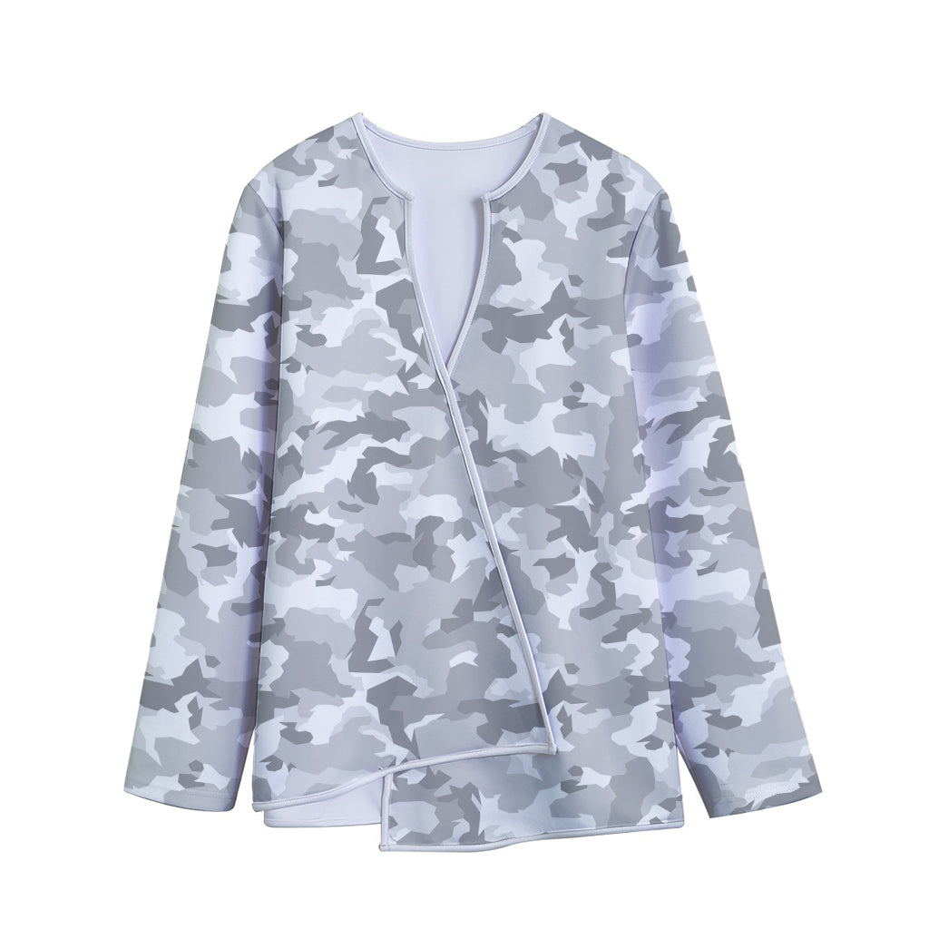 White Snow Camouflage Print Long Sleeve Short Coat