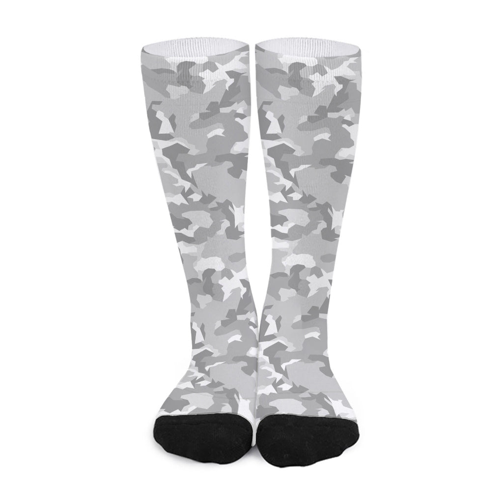 White Snow Camouflage Print Long Socks