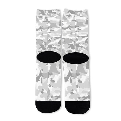 White Snow Camouflage Print Long Socks