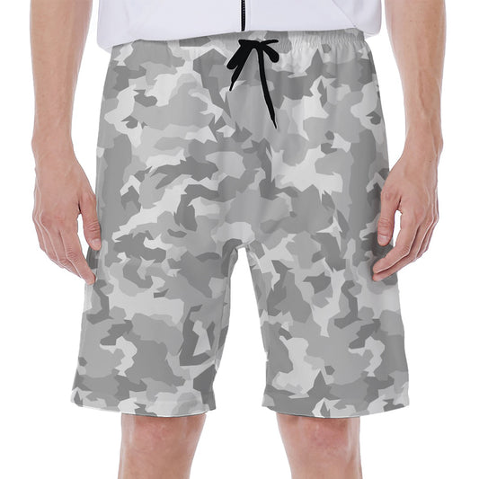 White Snow Camouflage Print Men's Beach Shorts