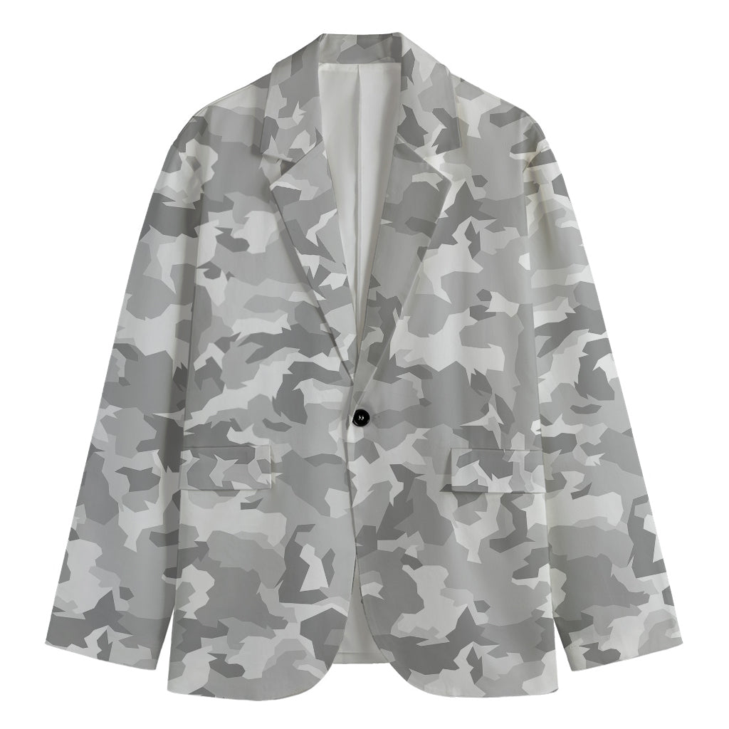White Snow Camouflage Print Men's Blazer