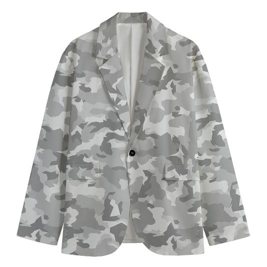 White Snow Camouflage Print Men's Blazer