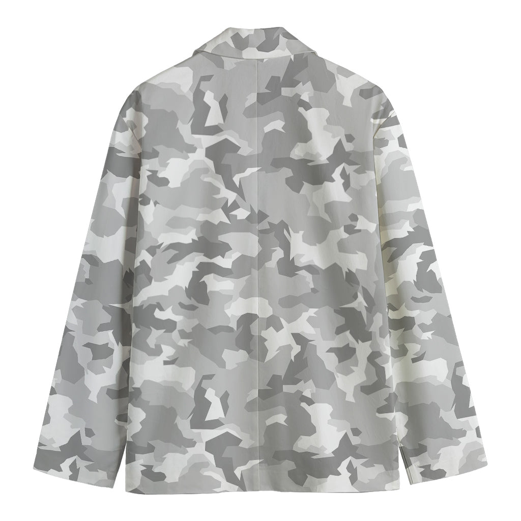 White Snow Camouflage Print Men's Blazer