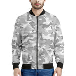 White Snow Camouflage Print Men's Bomber Jacket