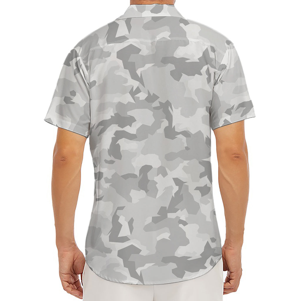 White Snow Camouflage Print Men's Deep V-Neck Shirt