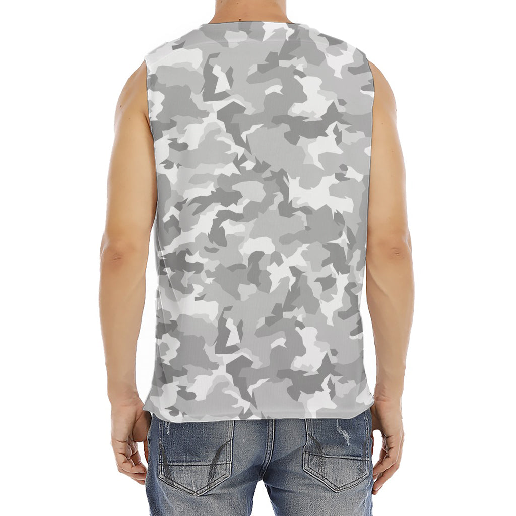 White Snow Camouflage Print Men's Fitness Tank Top