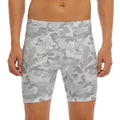 White Snow Camouflage Print Men's Long Boxer Briefs