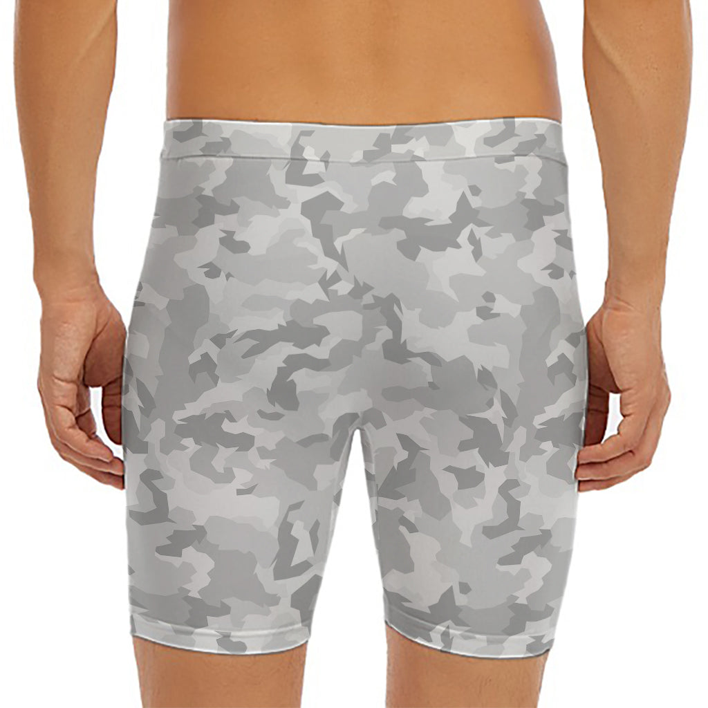 White Snow Camouflage Print Men's Long Boxer Briefs
