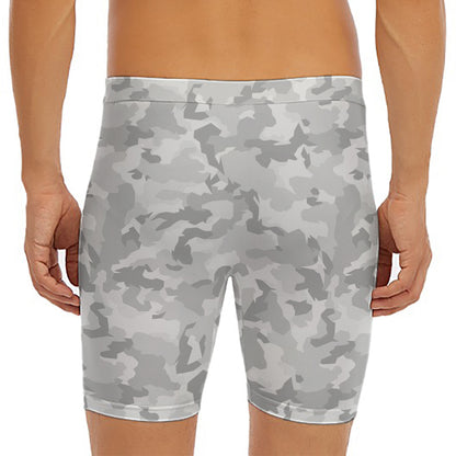 White Snow Camouflage Print Men's Long Boxer Briefs