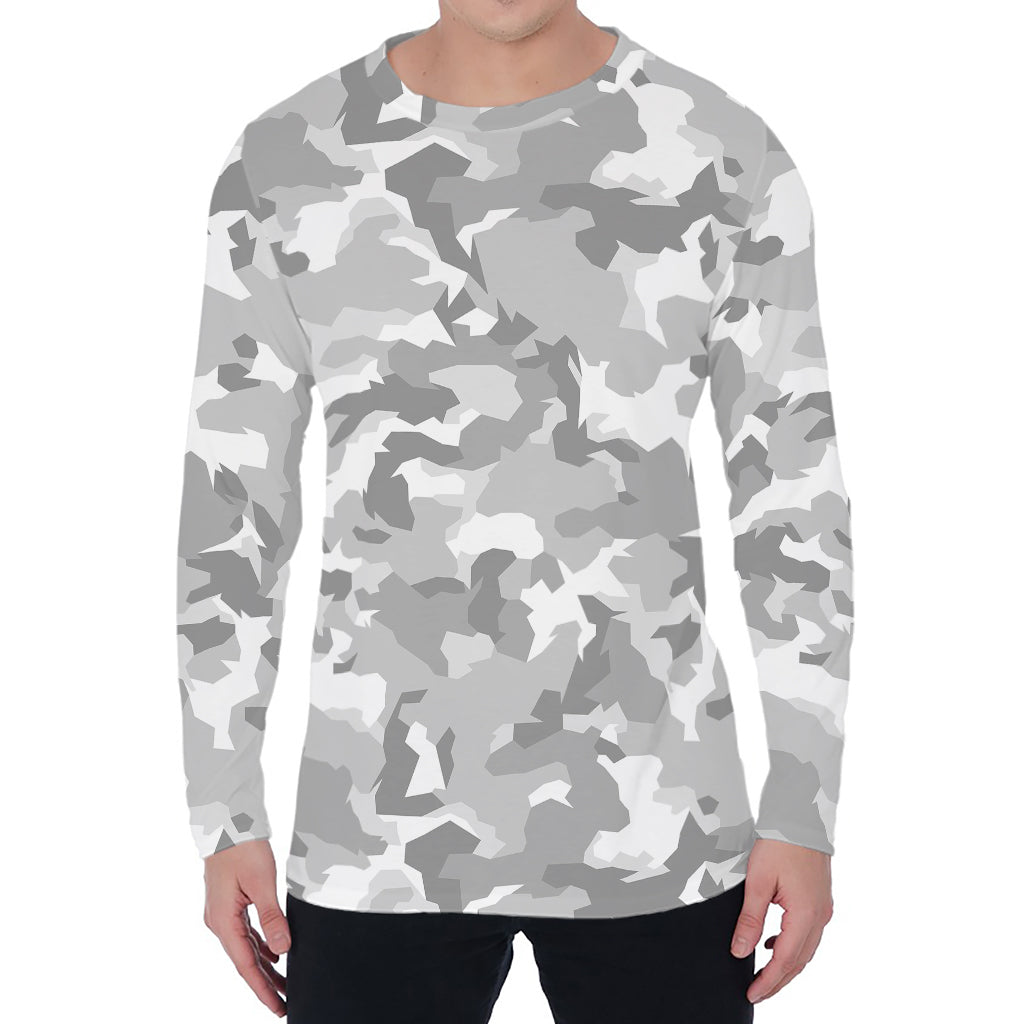White Snow Camouflage Print Men's Long Sleeve T-Shirt