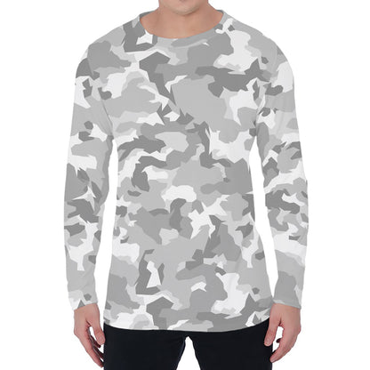 White Snow Camouflage Print Men's Long Sleeve T-Shirt