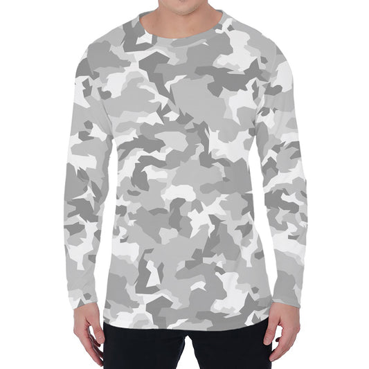 White Snow Camouflage Print Men's Long Sleeve T-Shirt