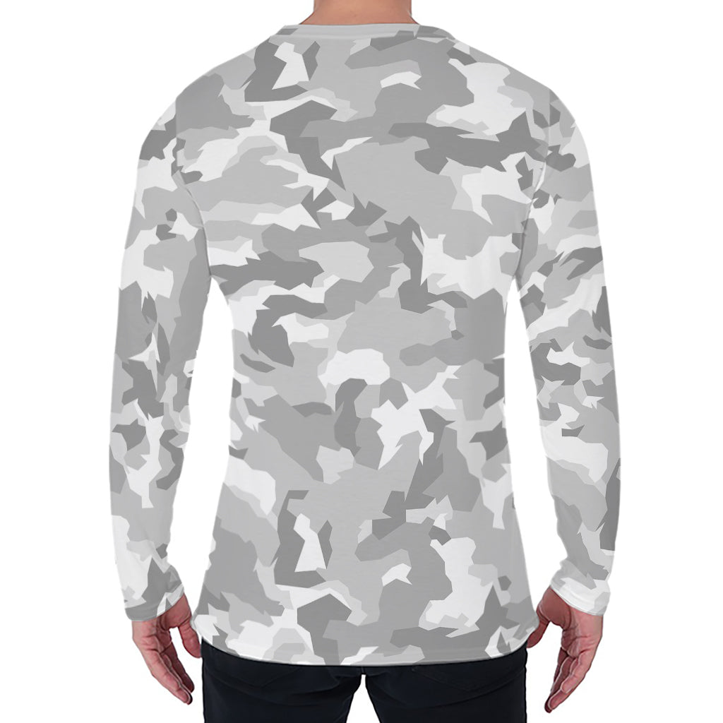 White Snow Camouflage Print Men's Long Sleeve T-Shirt