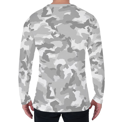 White Snow Camouflage Print Men's Long Sleeve T-Shirt
