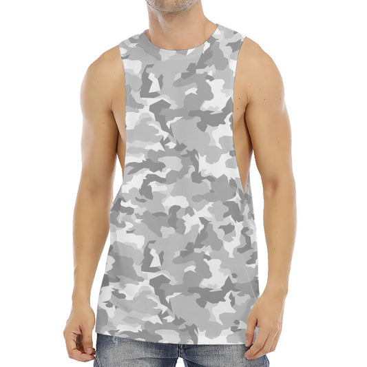 White Snow Camouflage Print Men's Muscle Tank Top