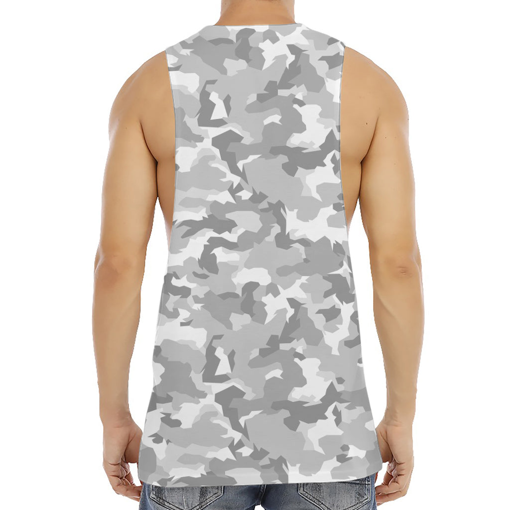 White Snow Camouflage Print Men's Muscle Tank Top