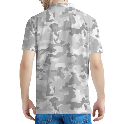 White Snow Camouflage Print Men's Polo Shirt