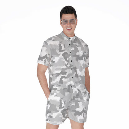 White Snow Camouflage Print Men's Rompers