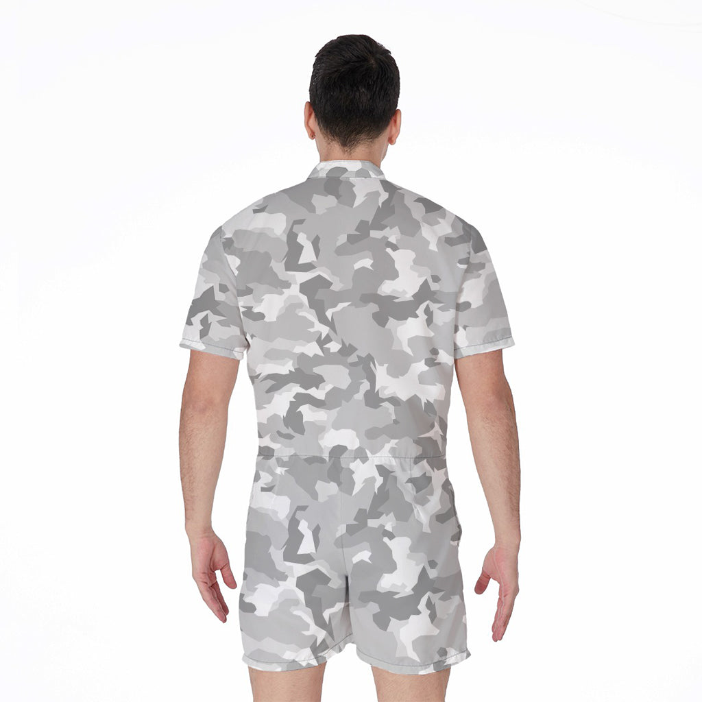 White Snow Camouflage Print Men's Rompers