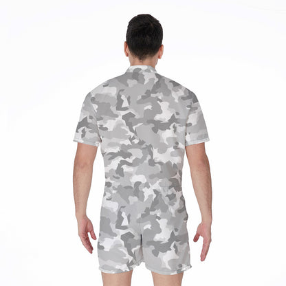 White Snow Camouflage Print Men's Rompers
