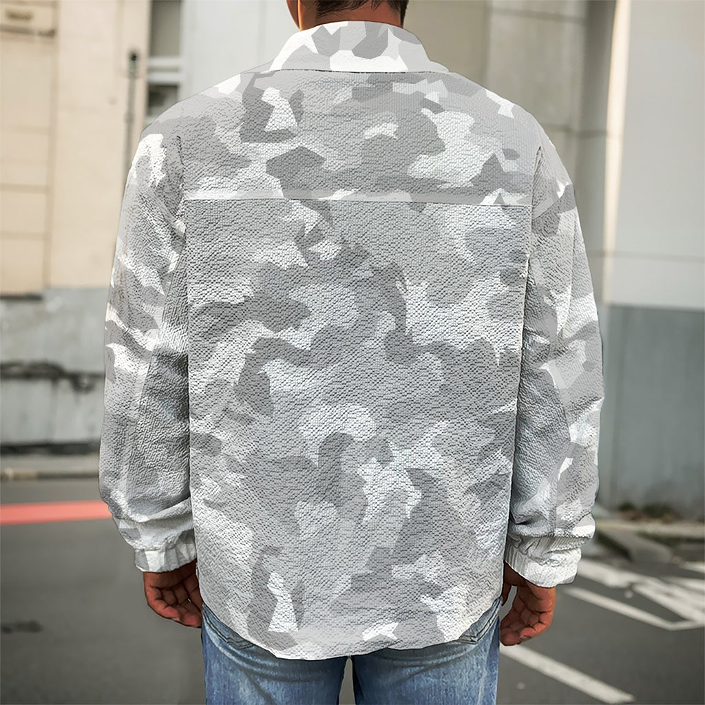 White Snow Camouflage Print Men's Shirt Jacket