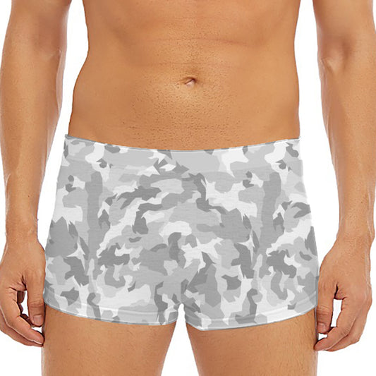 White Snow Camouflage Print Men's Short Boxer Briefs