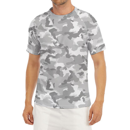 White Snow Camouflage Print Men's Short Sleeve Rash Guard